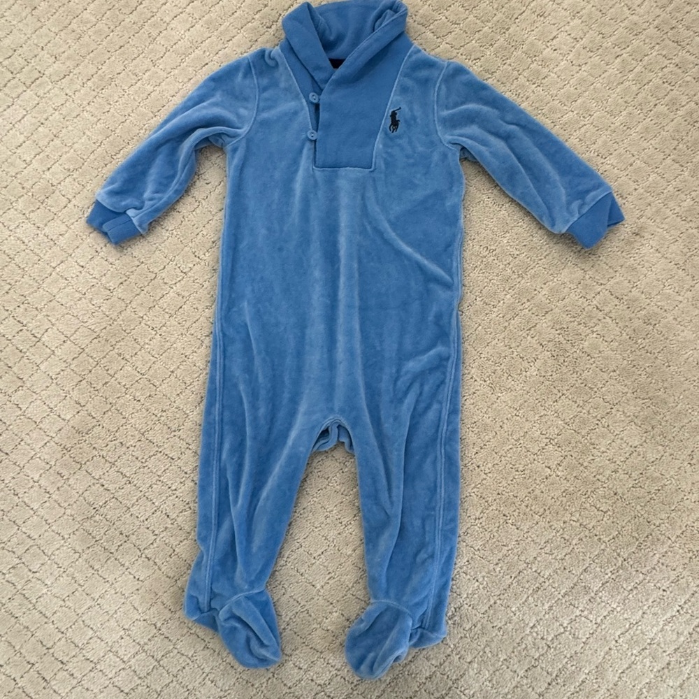 Ralph Lauren Velour Velvet Blue Baby Boy’s Footie Coverall